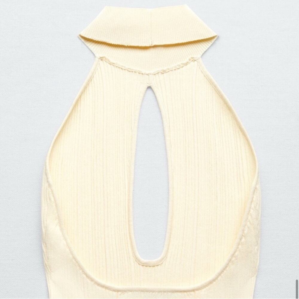 Zara Cream Bodysuit Knit Cut Out Halter Neck Size XL - Picture 8 of 9